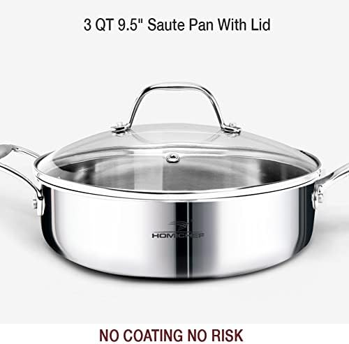 HOMICHEF 14-Piece Nickel Free Stainless Steel Cookware Set Whole-Clad 3-Ply - Mirror Polished Pots And Pans Set - Healthy Cookware Set With Steamer