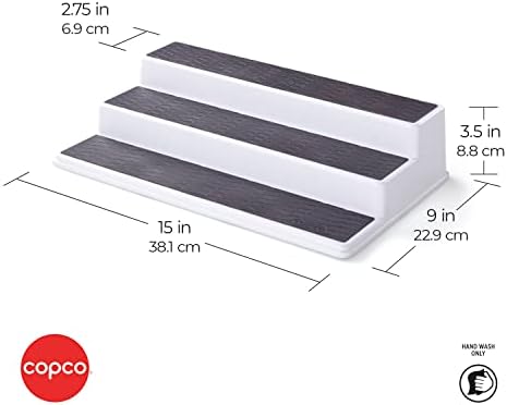Copco 3-Tier Spice Rack Organizer for Cabinet - 15 Inch Non-Skid Pantry Organizer and Storage Shelf for Spices, Canned Goods, Seasonings - White and Gray Kitchen Cabinet Organizer