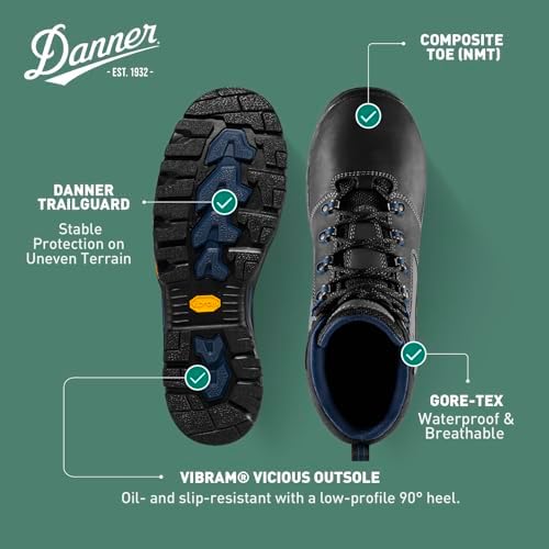 Danner Vicious Composite Toe Work Boots for Men, Waterproof, ASTM Approved | Composite Toe Boots for Men, For Electrical Hazard Work, Slip Resistant Grip, TPU Shank, Construction Boots