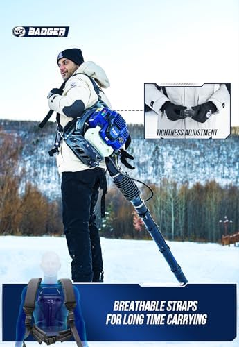 WILD BADGER POWER Leaf Blower Backpack, 43cc Gas Powered Strong Air Flow, Light Weight 17.4 lbs, Ideal for Leaf, Sand, Gravel, Snow, Yard and Driveway