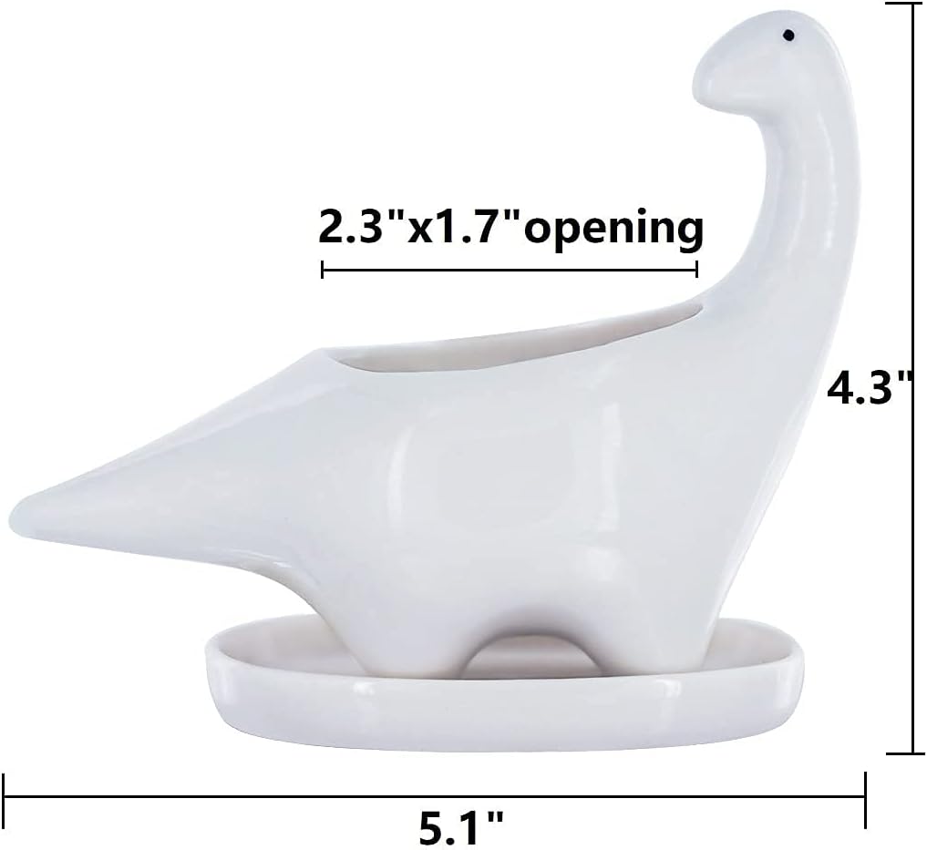 GeLive White Cow Succulent Pot, Small Ceramic Animal Planter with Drainage Hole & Saucer for Cactus, Mini Air Plants, Pencil Holder Brush Organizer, Indoor Home Office Desk Decor, Funny Gift