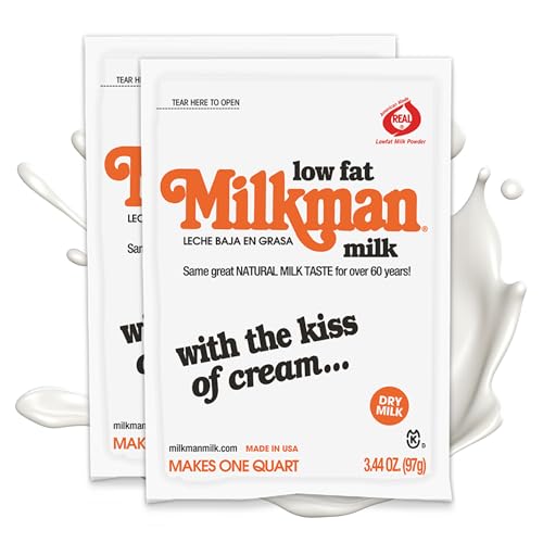 Milkman Low-Fat Milk - Instant Dry Milk Powder Packets - For Coffee, Baking, or Travel - Just Add Water, Makes One Quart - Classic, Natural Taste with the Kiss of Cream! (18 Pack)