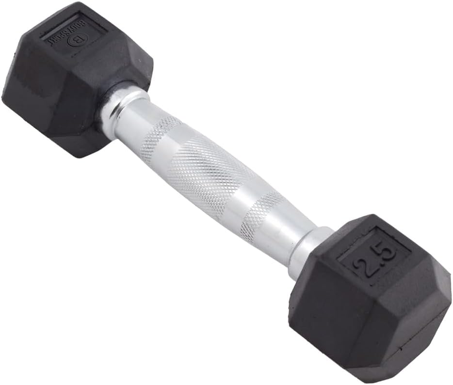 Body Sport Rubber Encased Hex Dumbbell Weight, Single – Dumbbells for Exercises – Strength Training Equipment – Home Gym Accessories – Weight Training