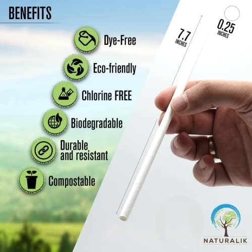 300/1000-Pack Extra Durable White Paper Straws Biodegradable- Premium Eco-Friendly Paper Straws Bulk- Drinking Straws for Juices