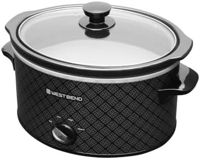 West Bend Slow Cooker 4-Quart Manual Crockery Style with Dishwasher Safe Oval Ceramic Crockpot and Glass Lid Two Temperature Settings Plus Keep Warm, 210-Watts, Black