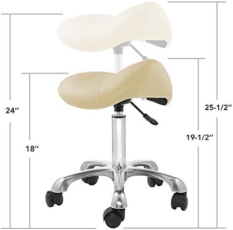 Saloniture Professional Ergonomic Saddle Stool, Black - Adjustable Hydraulic Seat, Rolling Spa Salon, Massage