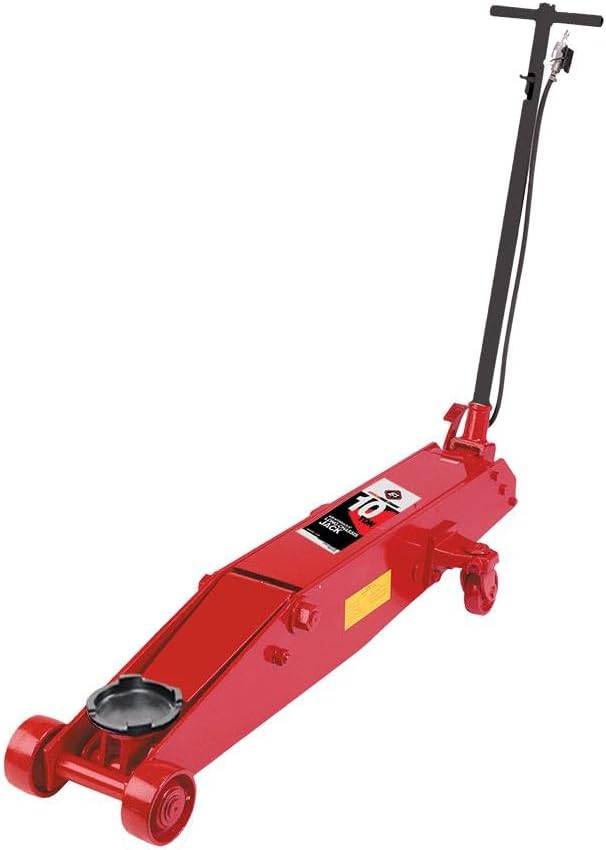 AFF 10 Ton Air Hydraulic Long Chassis Jack - for Long Overhang Vehicles | 10 T Floor Jack with Foot Pump & 3-Position Lock Handle - Ideal for Repair Shops, Bus & Truck Fleets, Heavy Duty Equipment