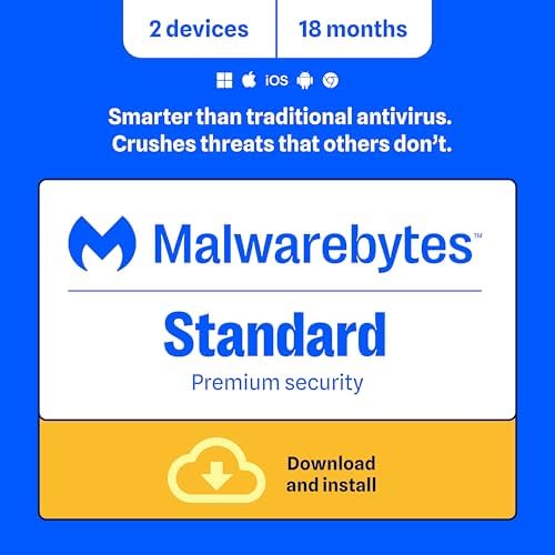 Malwarebytes Standard, Premium Security | 1 Year, 5 Device | Windows, Mac OS, Android, Apple iOS, Chrome [Online Code]