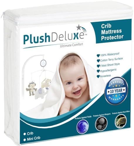 PlushDeluxe Waterproof King Mattress Protector, Terry Cotton | Fitted Sheet Bed Cover, Deep Stretchable Pockets, 76"x80"x18", Noiseless, Breathable, Hypoallergenic, Mite Proof, Washable