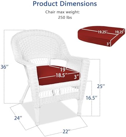 Jeco Wicker Chair with Red Cushion, Set of 2, White/W00206-