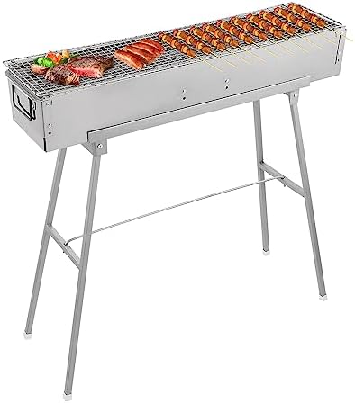 IRONWALLS Portable Charcoal Grills Outdoor with Stand 32"(L) x8"(W) x32"(H) | Stainless Steel Foldable Barbecue Grill Stand Charcoal