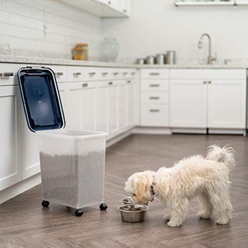 IRIS USA Dog Food Storage Container, Up to 30 lbs, Navy/Pearl, Made in USA | Wheels for Mobility, Airtight Seal, BPA-Free, Best for Bird Seed, Cat food, Cat Litter, Chicken Feed, Pellets