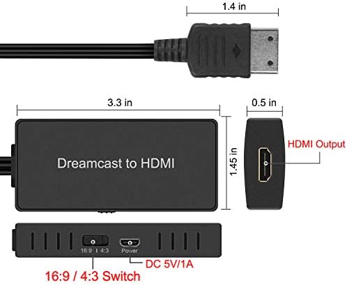 Sega Dreamcast to HDMI Converter Supports 16:9/4:3 switching, Plug and Play HD HDMI Cable for Sega Dreamcast (Sega DC)