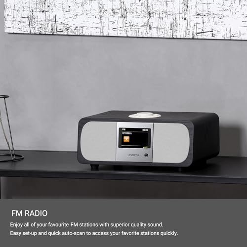 LEMEGA M3+ Internet Radio, Podcasts,Spotify, Bluetooth, FM Stereo, Walnut | Full colour display, 40 presets, remote control, acoustic wooden cabinet, headphone jack, USB, AUX-in, dual alarms clock