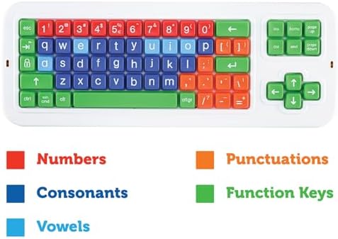 Clevy Keyboard Tri-Mode Uppercase - Kids Uppercase USB & Blutooth Compatible Colorful Spill Proof Keyboard for Early Education - Designed to Help Teach Computer and Keyboard Skills to Children