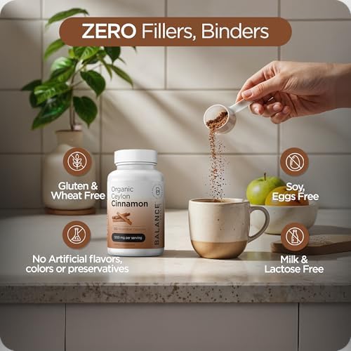 Balancebreens Certified Organic Ceylon Cinnamon 1200mg Supplement - 120 Veg Capsules - Heart
