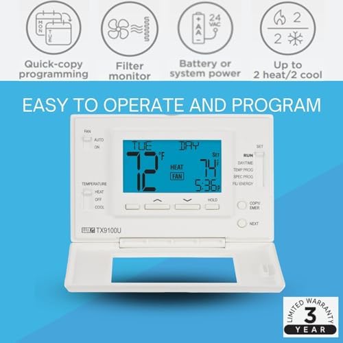 P521U Programmable 5-2 Day Thermostat for Home Use; 2 Heat, 1 Cool