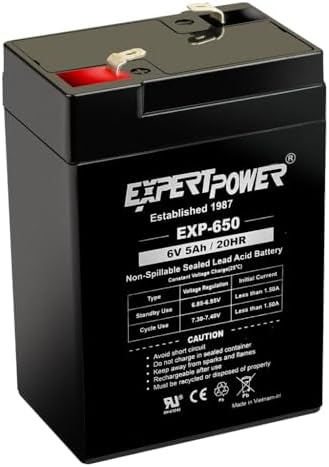 ExpertPower EXP650-6V 5Ah / 20HR SLA Rechargeable 6V Battery for Ride on Toys, Emergency Light, Exit Sign Battery Replacement, Sealed Lead Acid 6 Volt Batteries with F1 Terminals