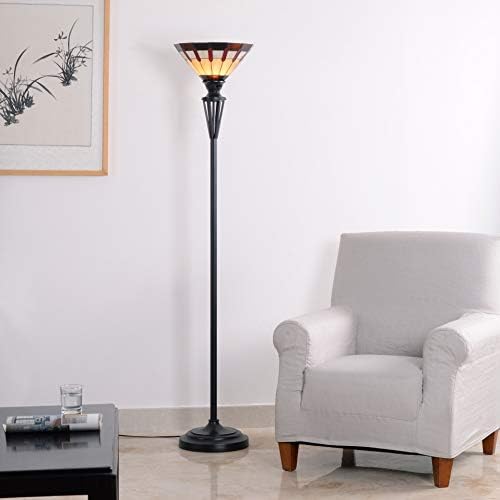 Kenroy Home Harmond 1 Light Art Glass Torchiere with Bronze Finish, Classic Style, 71.5" Height, 14.5" Width, 14.5" Depth