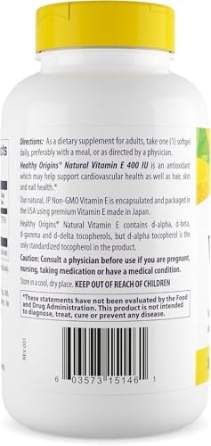 Healthy Origins Vitamin E 400 IU, Natural Mixed Tocopherols, 90 Softgels