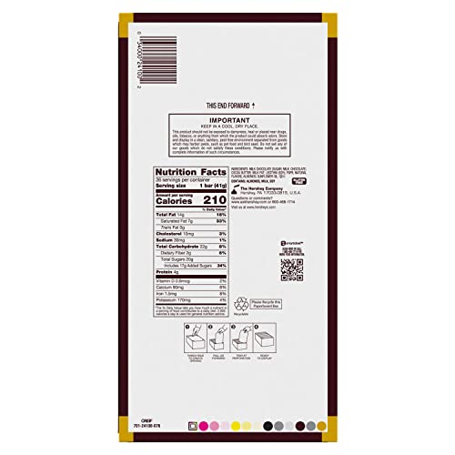 HERSHEY'S Milk Chocolate with Whole Almonds Candy Bars, 1.45 oz (36 Count) | Hershey Chocolate Bars with Whole Almonds, Kosher and Gluten Free, Individually Wrapped Candy for S'mores and Sharing, 36 ct