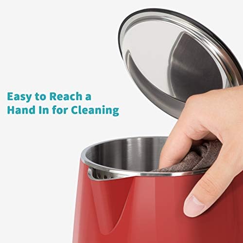 Secura Original Stainless Steel Double Wall Electric Water Kettle 1.8 Quart with Auto Shut-Off & Boil-Dry Protection, Red SWK-1701DR/HB-3227B