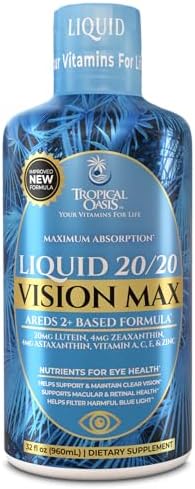Liquid 20-20 Vision Support | AREDS 2 Based Eye Vitamin Formula w/20mg Lutein, 4mg Zeaxanthin, Vitamin A, C, E