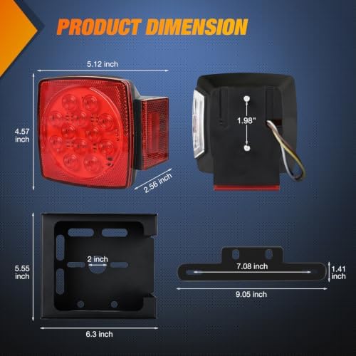 Nilight Square Submersible LED Trailer Light Kit,IP68 Waterproof 2PCS