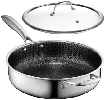 HexClad 4.5 Qt Hybrid Nonstick Deep Sauté Frying Pan & Lid, Induction Ready | Stay-Cool Handles, Dishwasher and Oven Safe up to 900°F, Compatible with All Cooktops