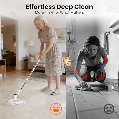 Electric Spin Scrubber – 5-Hour Battery, 6 Brush Heads, No Bending with 47" Extendable Handle