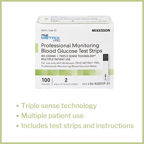 McKesson 06-R3051P-05 True Metrix Pro Professional Monitoring Blood Glucose Test Strip, Box of 50