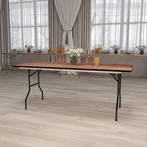 Flash Furniture 6 ft Folding Clear Coat Rectangular Banquet Table, Clear | Wood, Durable Construction, Commercial Use