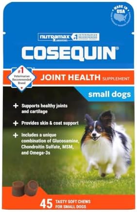 Nutramax Cosequin for Small Dogs, Soft Chews, 45 Count | Glucosamine, Chondroitin for Dogs with MSM, Omega-3s, Supports Healthy Skin and Coat, Small Dog Soft Chews, All Ages