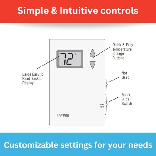 Lux Pro PSD010B Mechanical Non-Programmable Thermostat; 1 Heat Only; Without Fan; Batteries Included | Without Fan, Batteries Included