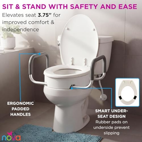NOVA Raised Toilet Seat with Handles for Seniors – Standard Toilet Riser with Safety Grab Bars, Elevated Toilet Seat for Elderly, Disabled & Post-Surgery Support - Standard Toilet