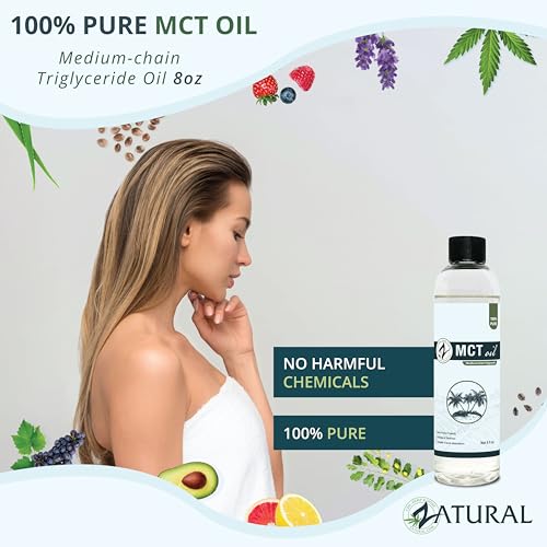 Pure MCT Oil, Carrier, Massage, Hydrating, Hair, Food, and Therapeutic Grade, 8 Oz