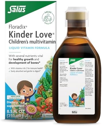 Floradix Kinder Love Children's Multivitamin - Herbal Supplement - Liquid Multivitamin for Kids - Vitamins A, C, D & E, Calcium & More - Vegetarian, Non-GMO, Gluten-Free - 16.9 fl oz