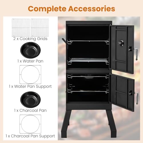 Giantex Vertical Charcoal Smoker, Outdoor BBQ Smoker Grill with Thermometer