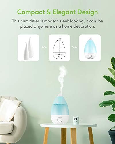 MEGAWISE 1.5L Cool Mist Humidifier for Bedroom, 25dB Quiet