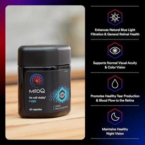 MitoQ +Eye – Eye Health Supplement with Lutein & Zeaxanthin (5:1 Ratio), Bilberry, Maritime Pine Bark, Zinc, Mitoquinol | Supports Macular Health