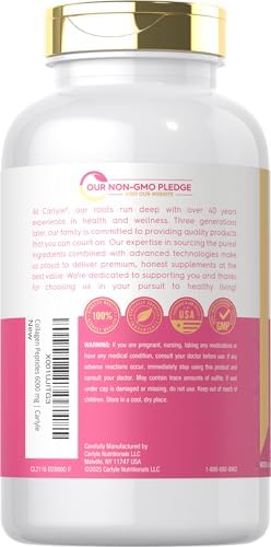 Carlyle Collagen Peptides 6000mg | 400 Caplets | with Vitamin C | Type 1 and 3 | Non-GMO, Gluten Free, Grass Fed Supplement