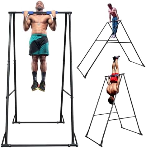 KT TOES DON'T TOUCH GROUND Foldable Free Standing Pull Up Bar Stand Sturdy Power Tower Workout Station For Home Gym Strength Training Adjustable