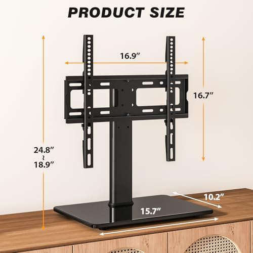 5Rcom Universal Swivel TV Stand for 27-60 inch Curved/Flat Screen TVs, Table Top TV Base Replacement Holds up to 88 lbs