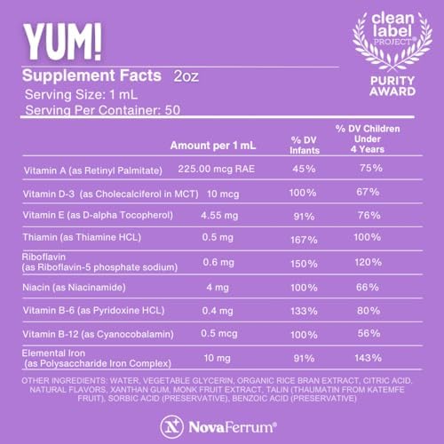 NovaFerrum MMM | Multivitamin for Kids, Infants and Toddlers | Vitamin C, D3, E | Gluten Free Certified | Sugar Free | No Artificial Colors | Ages 4 & Under | Orange Flavored | 2 Fl Oz (50 mL)