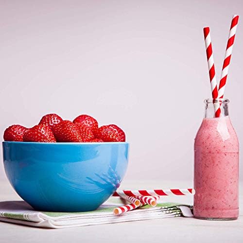 Paper Straws Disposable - 200 Pack - Durable & Non-Soggy Striped Paper Straws for Drinking in 10 Colors - 100% Biodegradable & Eco-Friendly for