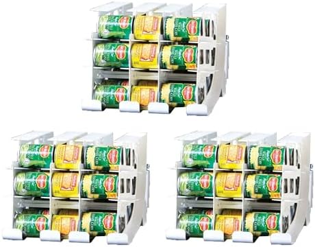 FIFO Countertop Mini Can Tracker Holds 30 Standard 10-24 Oz Can Sizes, White| Stackable & Adjustable Can Organizer for Pantry, USA Made, White