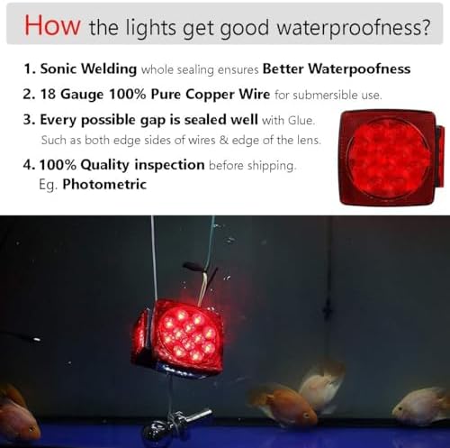 CZC AUTO 12V Submersible LED Trailer Lights & Wiring Kit | Led Trailer Tail Light Set for Under 80 Inch Boat Trailer
