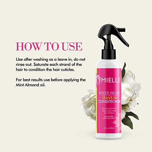 Mielle Organics White Peony Leave-In Conditioner Spray - Ultra-Moisturizing Detangler for Curly & Natural Hair - Frizz Control & Moisture Seal
