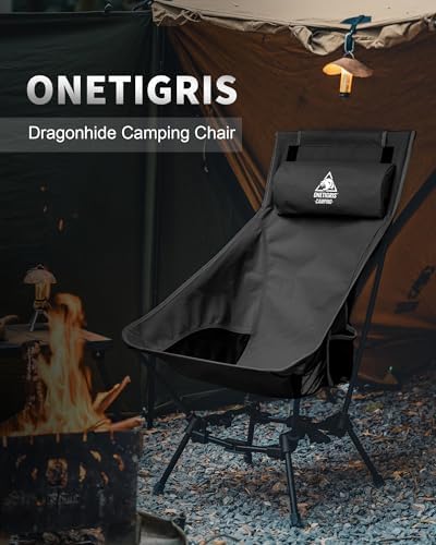 ONETIGRIS Dragonhide Oversized Camping Chair with Pillow Design, Comfortable Widened Seat Folding, 275 lbs Capacity