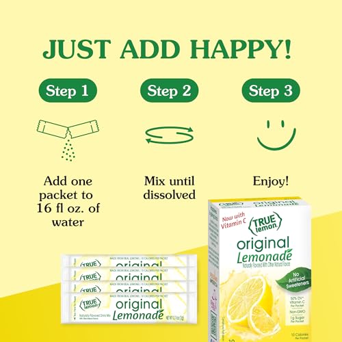 TRUE LEMON Original Lemonade Drink Mix (30 Packets) | Made from Real Lemon | No Preservatives, No Artificial Sweeteners